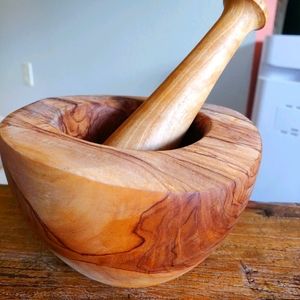 Wooden Carved Mortar and Pestle Made in France